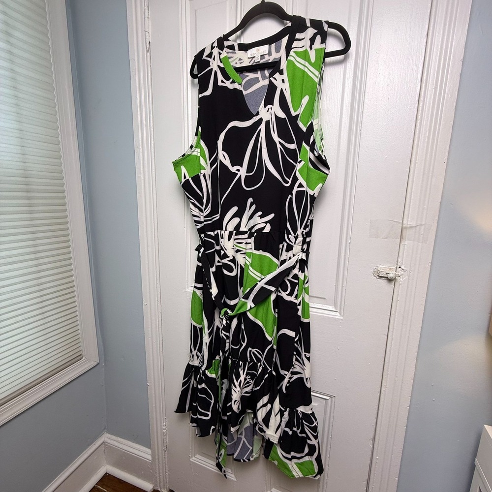 Susan Graver Soleil Dress Womens 3XP Floral Stretch Woven Sleeveless Ruffle NWOT
